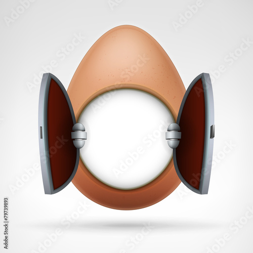 egg with blank white circle text space and opened doors