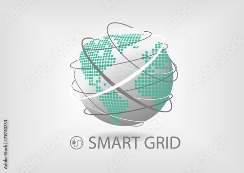 Smart power grid vector illustration with globe and lines