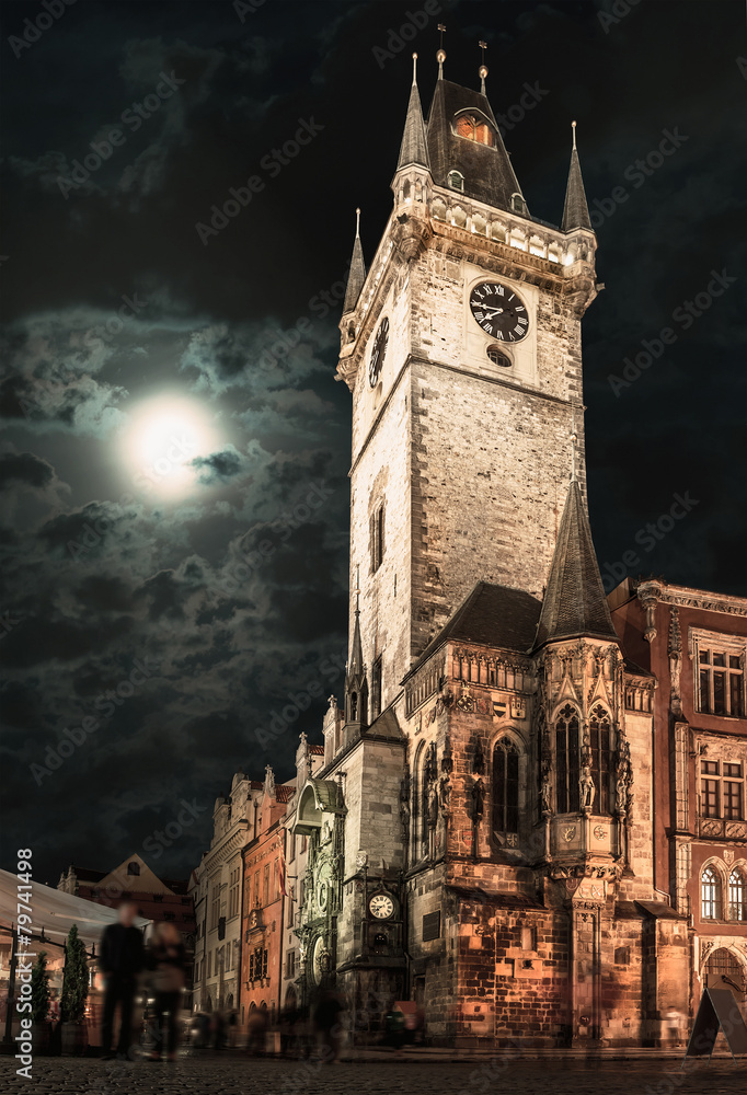 Fototapeta premium Prague, Old Town Hall at night