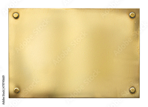 blank gold or brass metal sign or nameboard isolated on white