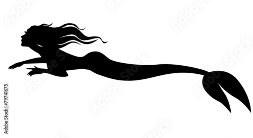 Silhouette mermaid swimming forward