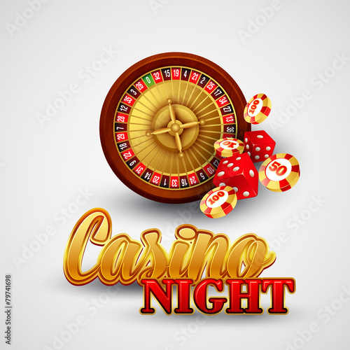 Casino background with cards, chips, craps and roulette. Vector