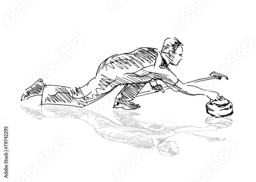 Hand sketch curling player. Vector illustration