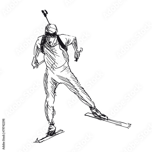 Hand sketch biathletes. Vector illustration