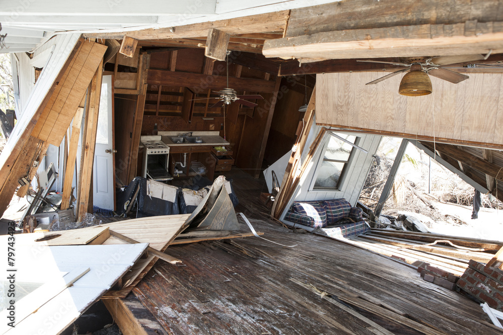 interior of flood damaged home