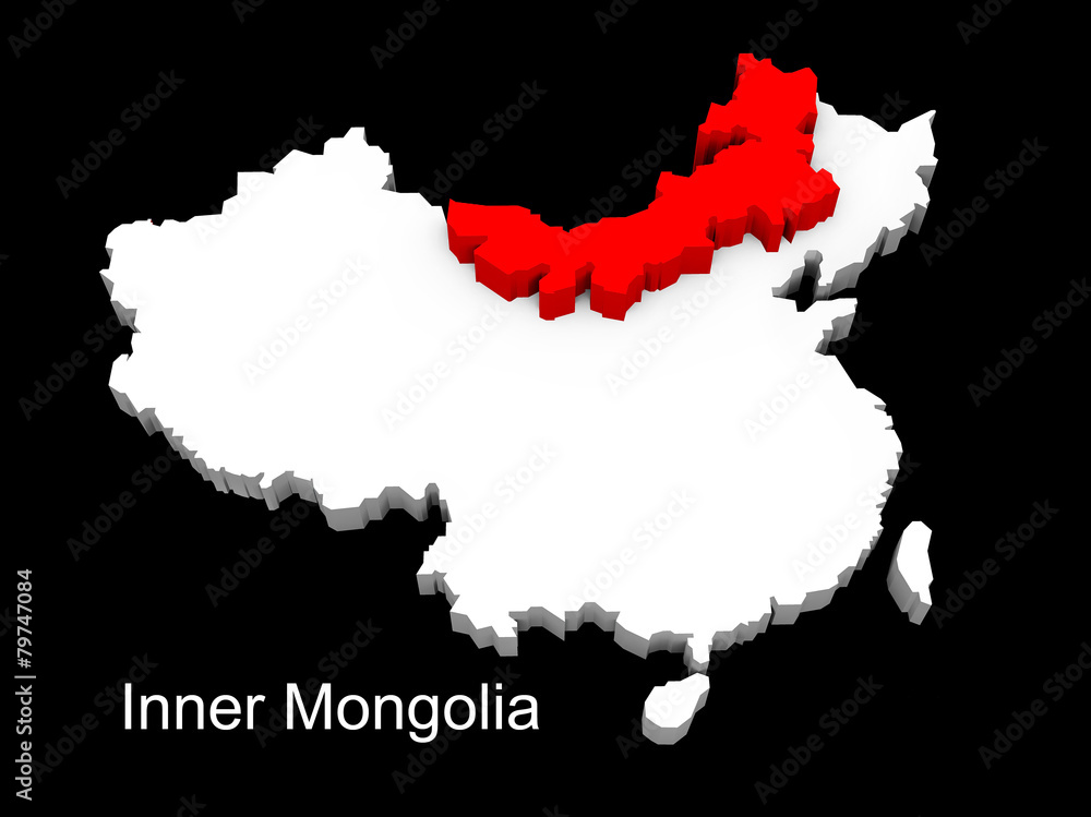 Naklejka premium 3d illustration province of china,focus on inner mongolia
