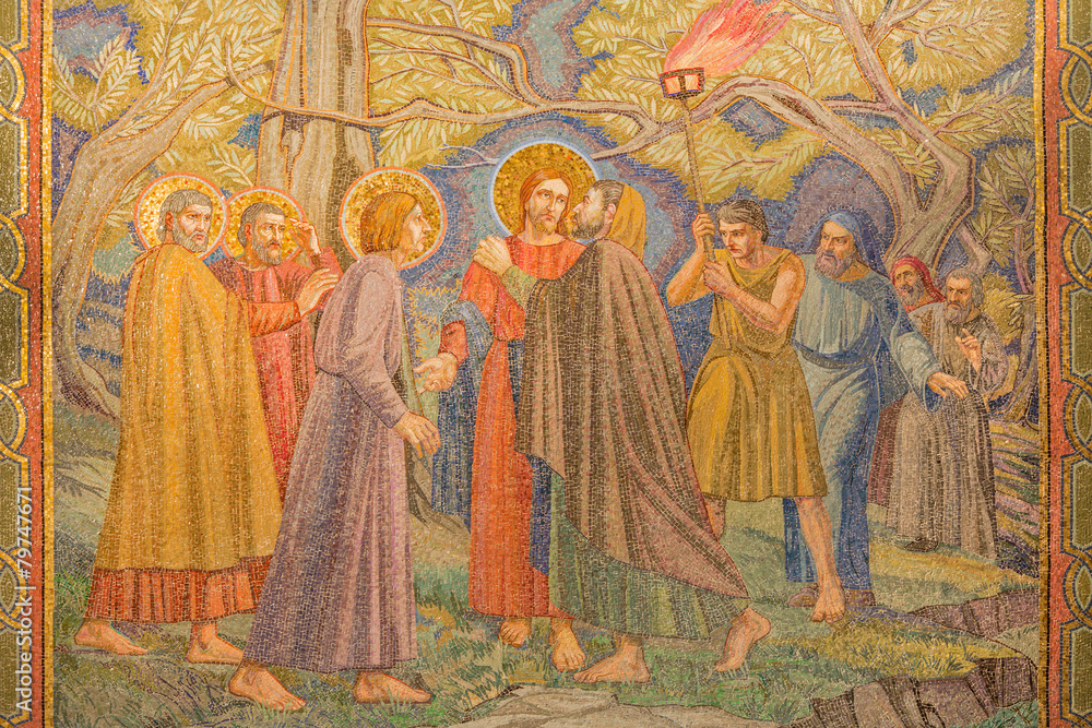Jerusalem - mosaic of the betrayal of Jesus in Gethsemane