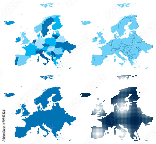 Europe four different blue maps