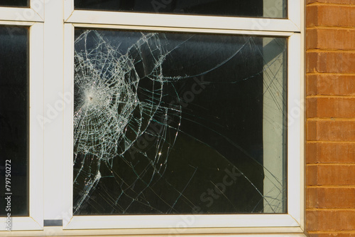 Crime scene - close up of a broken window.