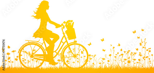 Fahrradfahrerin Vektor Hintergrund Silhouette