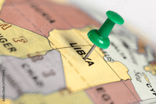 Location Libya. Green pin on the map. © Zerophoto