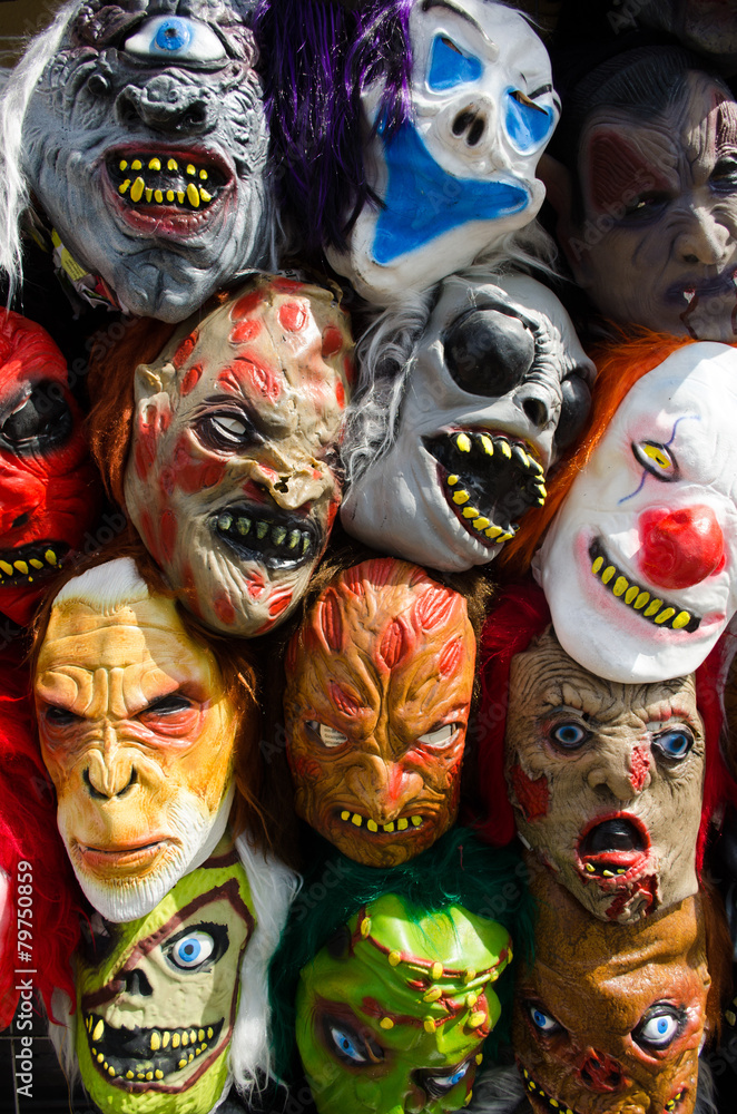 Stock of masks for Halloween costumes