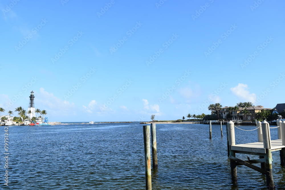 View of Florida ocean inlet with Lighthouse