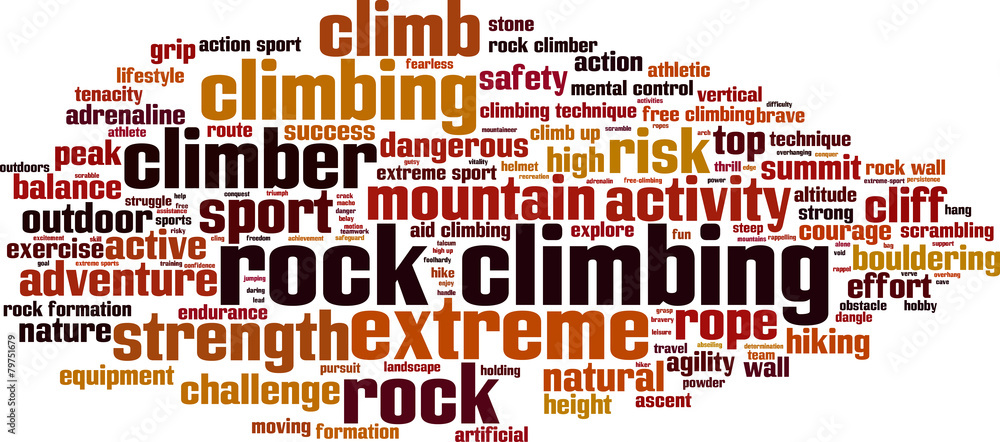 Rock climbing word cloud concept. Vector illustration Rock climbing word cloud concept. Vector illustration