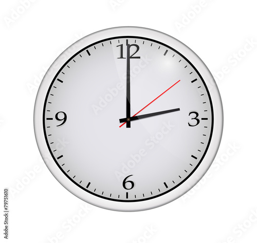 Icon of white clock with shadow. Vector illustration