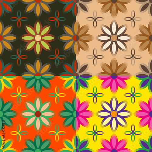 Set of seamless patterns of flowers