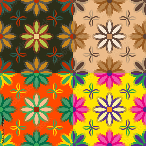 Wallpaper Mural Set of seamless patterns of flowers Torontodigital.ca