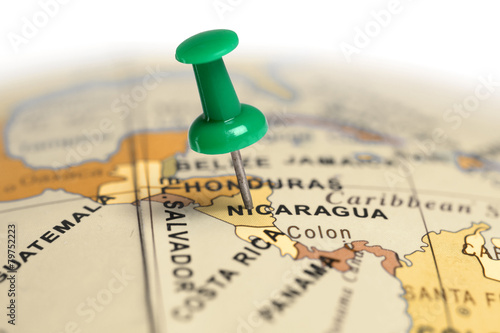 Fototapeta Location Nicaragua. Green pin on the map.