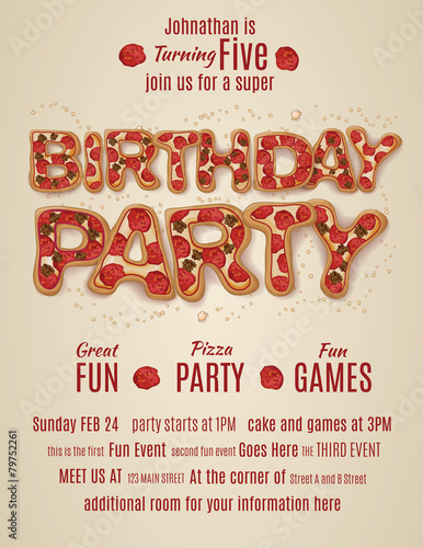 vector pizza birthday party flyer invitation template design