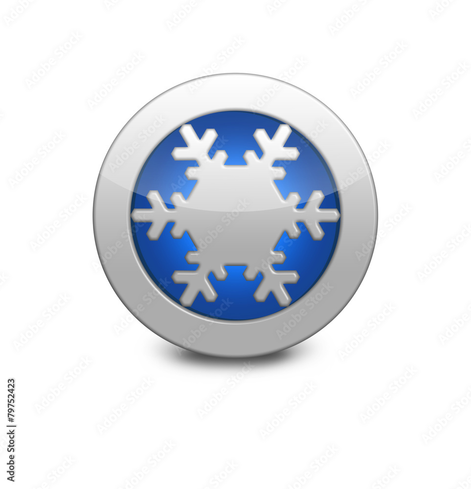 Blue button with snowflake inside. New year Blue button with snowflake inside. New year