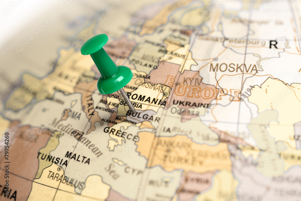Fototapeta premium Location Bulgaria. Green pin on the map.