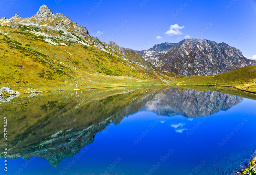 Mountain lake like the mirror, Caucasus, Russia