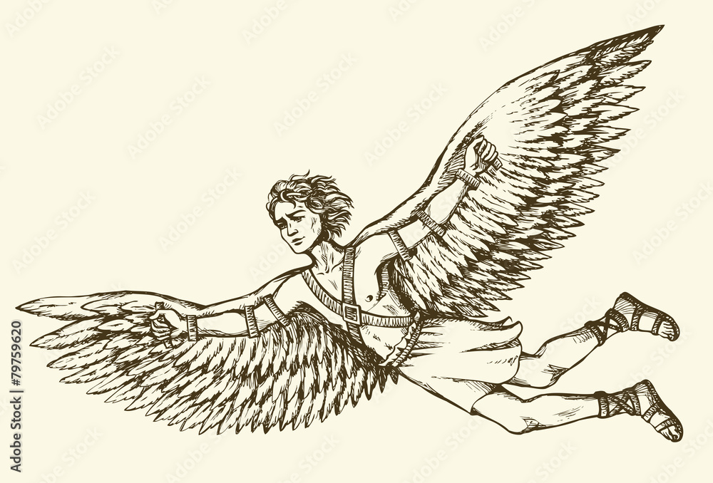 Icarus, character of ancient Greek legend. Vector drawing Stock
