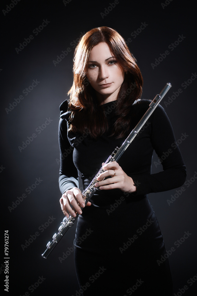 Beautiful woman flute player portrait Stock Photo Adobe Stock