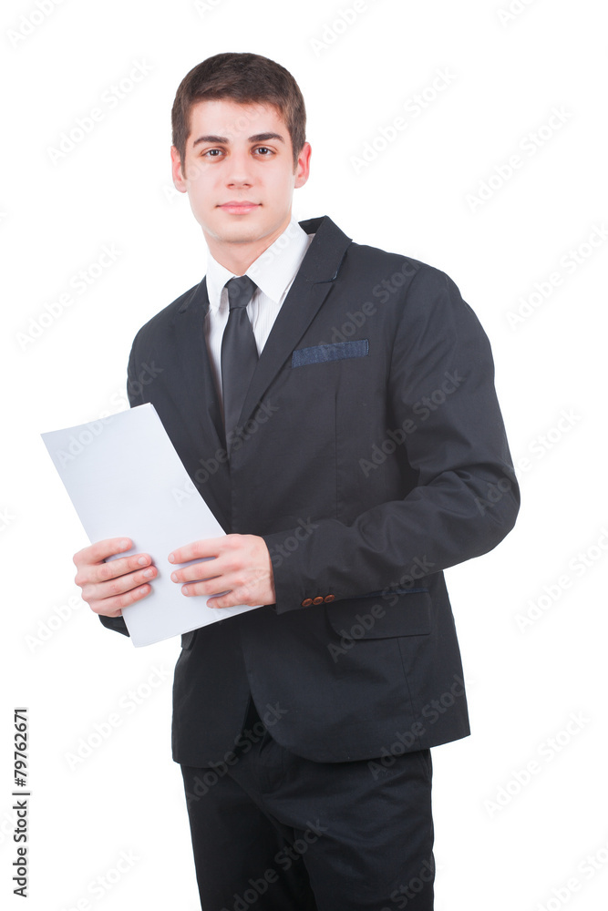 Handsome businessman with blank paper Handsome businessman with blank paper