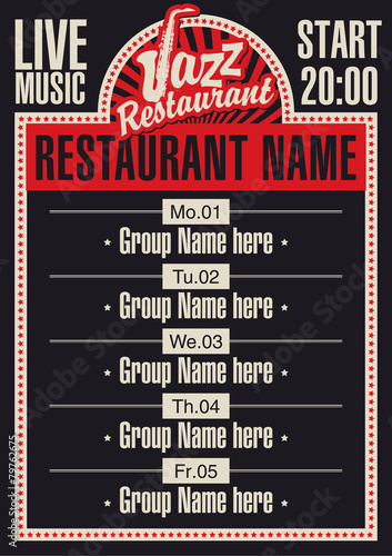 poster for a restaurant with live jazz music