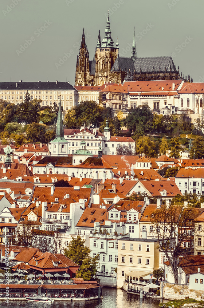 Prague, Mala Strana and Prague Castle, toned image