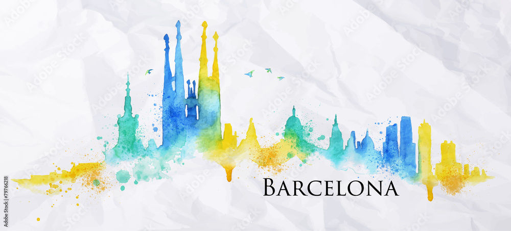 Silhouette watercolor Barcelona - obrazy, fototapety, plakaty 