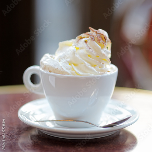 Cup of coffee or hot chocolate with whipped cream