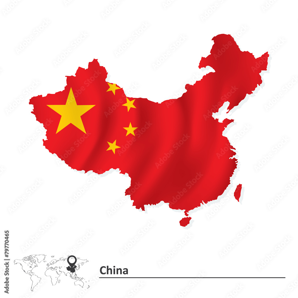 Map of China with flag Stock Vector  Adobe Stock
