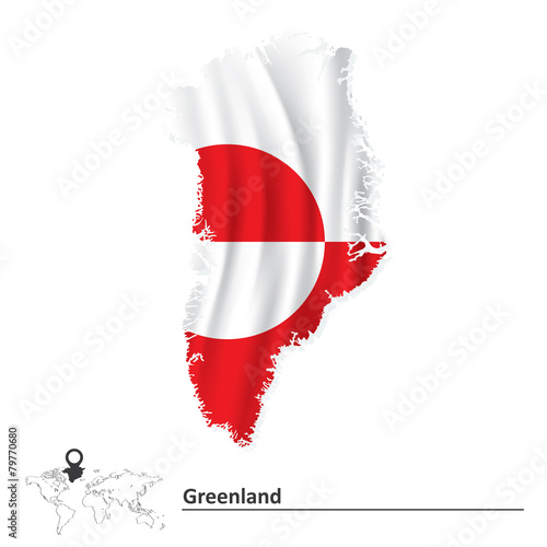 Map of Greenland with flag