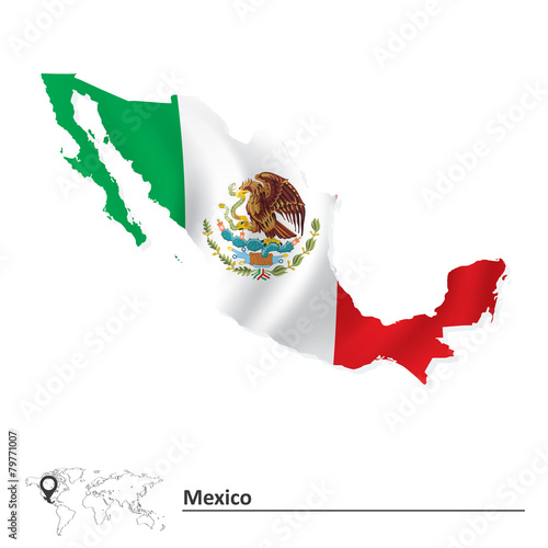 Map of Mexico with flag
