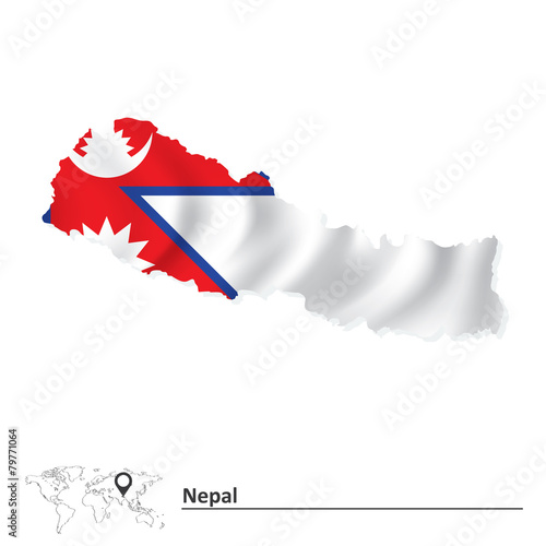 Map of Nepal with flag