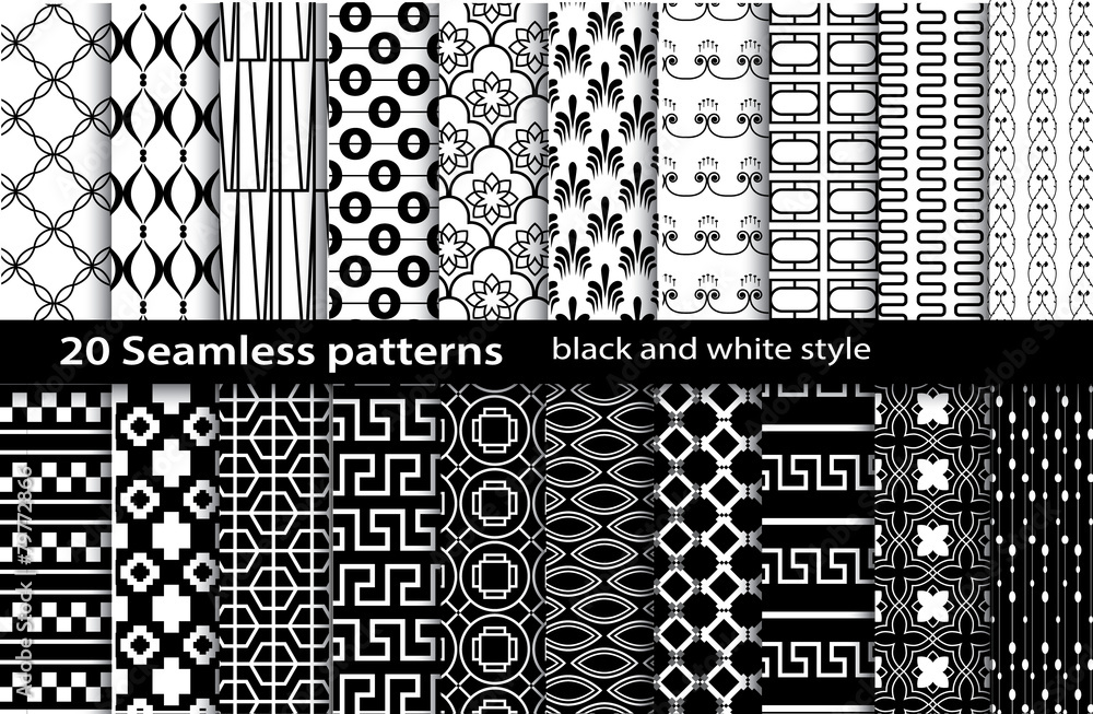 20 seamless pattern black and white