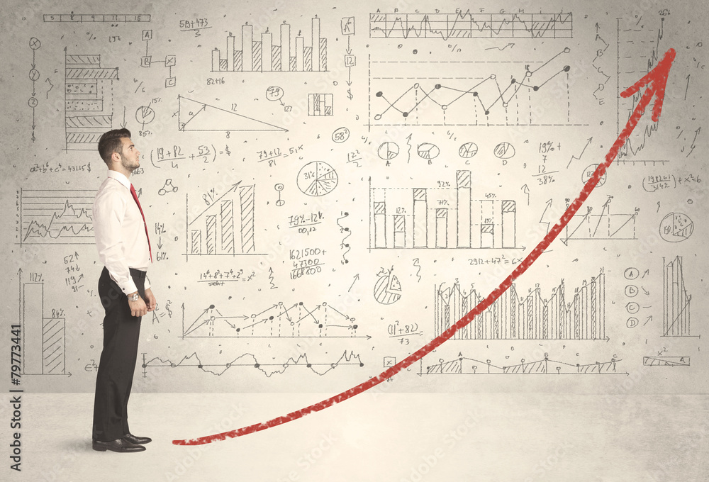 Business man climbing on red graph arrow concept Business man climbing on red graph arrow concept