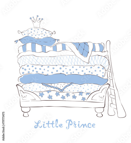 Bed for the little Prince on the pea - vector illustration