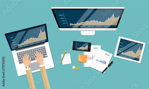 business financial investment and money graph report workspace