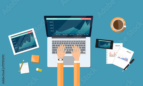 business financial investment and money graph report on device