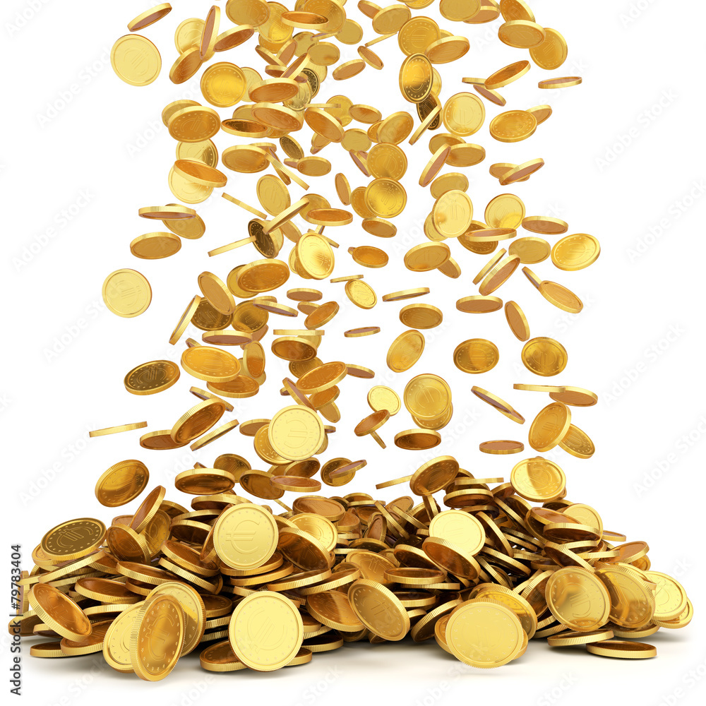 Falling golden coins - obrazy, fototapety, plakaty 