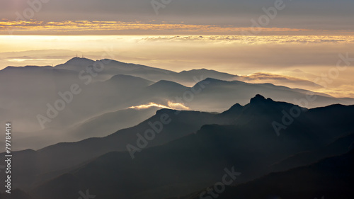 Misty mountains landscape in La Garrotxa, Catalonia