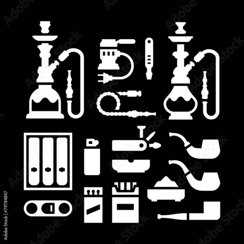 Set icons of smoking equipment and accessories