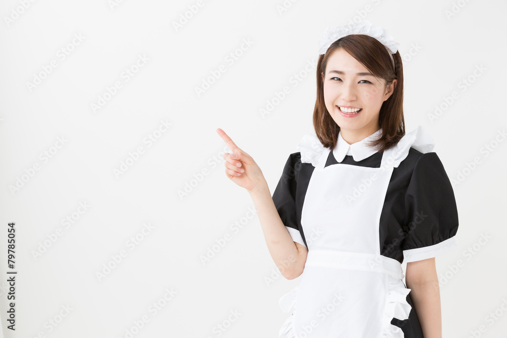 young asian waitress on white background young asian waitress on white background