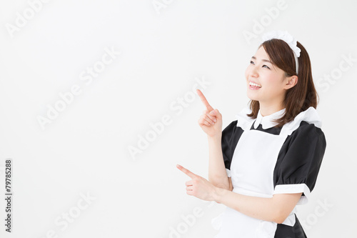young asian waitress on white background