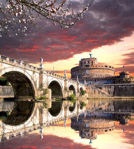 Angel Castle with bridge on Tiber river in Rome, Italy