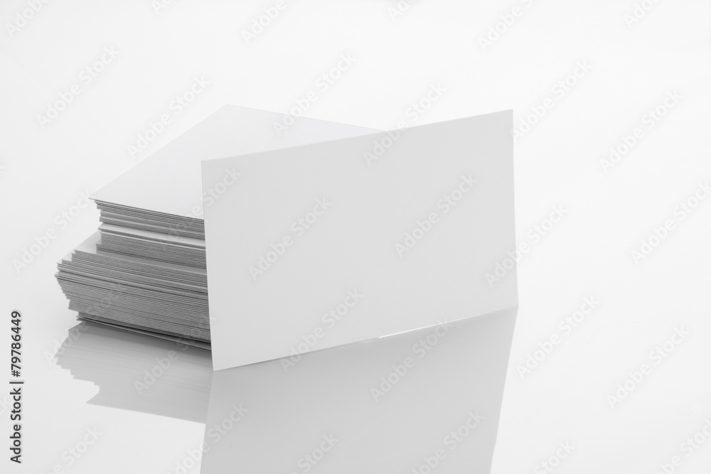 Blank Business Card Mockup on White Reflective Background Blank Business Card Mockup on White Reflective Background
