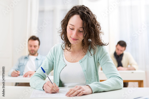 Young attractive student during lessons at school